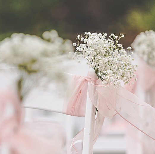 The Couple Decorated The Chairs For Their Wedding Ceremony With Baby S Breath Wedding Flowers Braxted Park Weddings