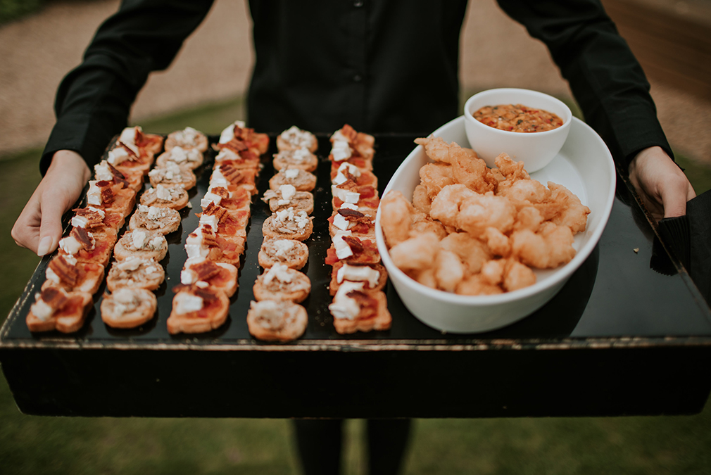 Serve a delicious selection of wedding canapes during your drinks reception at Braxted Park